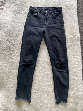 Denim Forum Black High-Rise Frayed-Hem Skinny Jeans